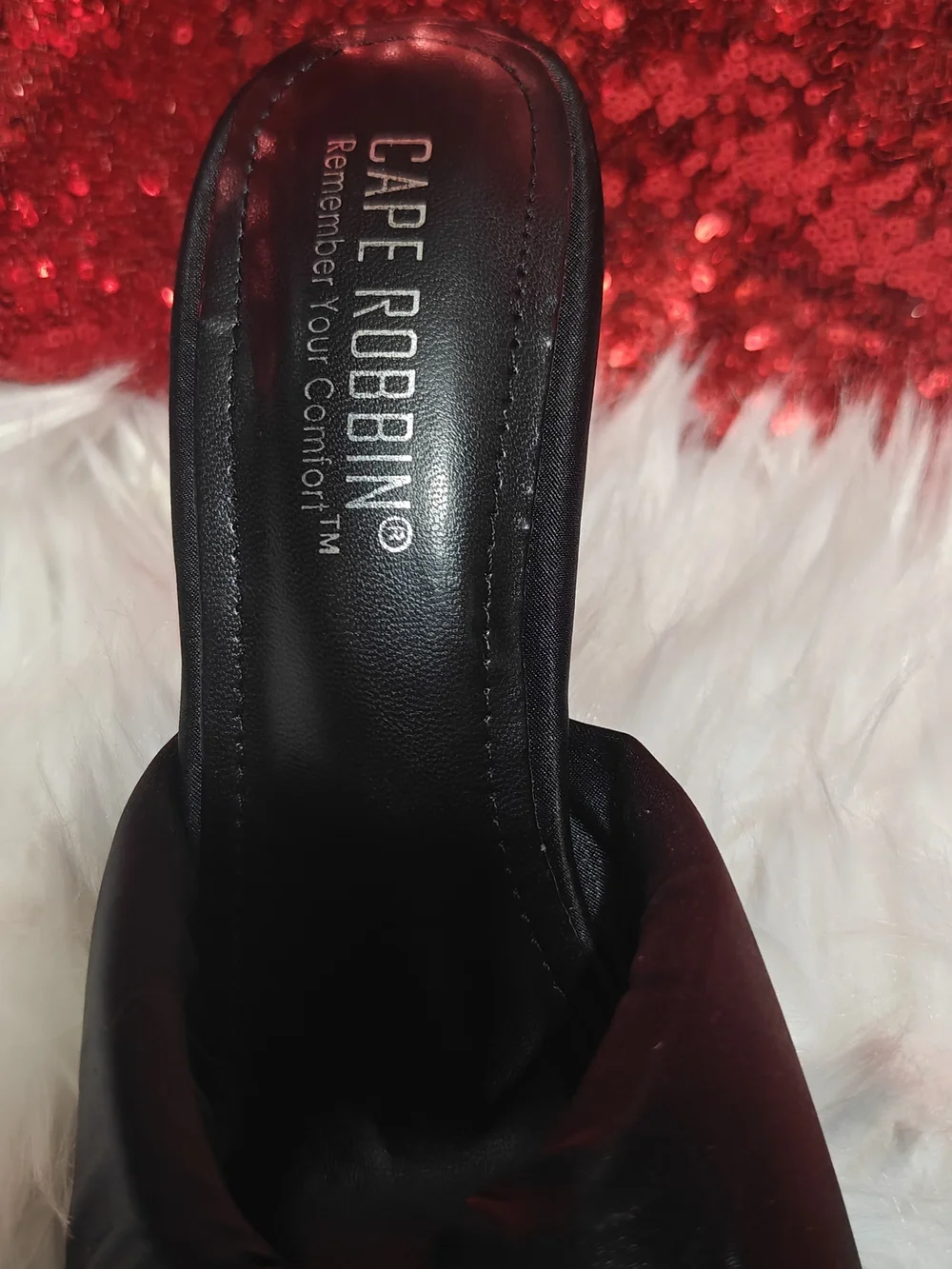Cape Robbin Black Satin Knot Mule Heels with Gold Stiletto